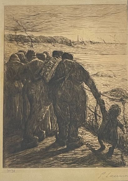 LAERMANS (Eugène). "En route" (1906). Eau-forte en noir, just. n° 30 et signée au...