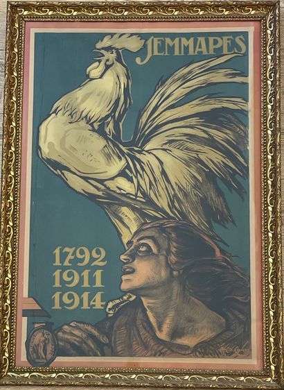 ANTO-CARTE. "Jemmapes" (1914). Affiche montée sous cadre doré en bois. Dim. cadre...