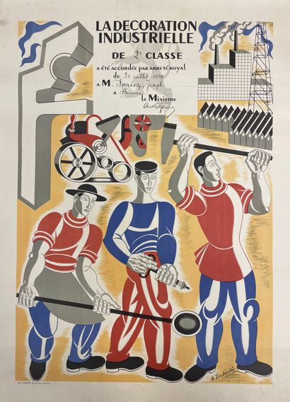 LOMBARDIN (Raymonde). "La Décoration industrielle" (1938). Diplôme sous forme d'affiche,...