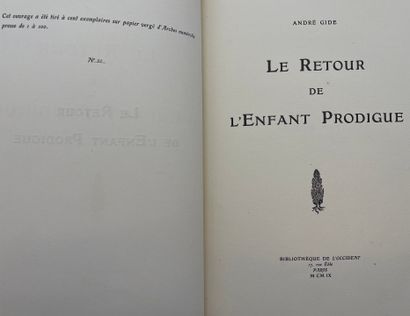 GIDE (André). Le Retour de l'enfant prodigue. P., Bibliothèque de l'Occident, 1909,...