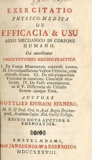 BERNER (Gottlieb-Ephraïm). Exercitatio physico-medica...