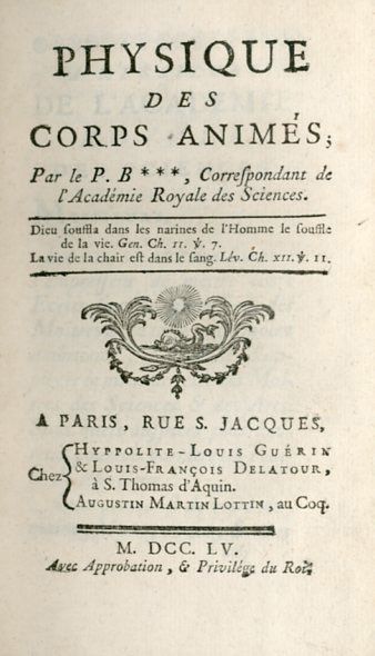 null BERTHIER ou BÉRAUD. Physique des corps animés. Paris, Guérin, Delatour, Lottin,...