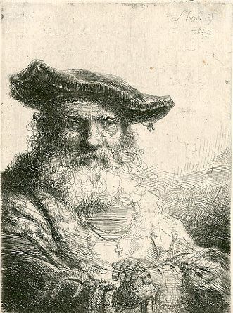 null BOL (Ferdinand) (1616-1680). "Portrait d'homme âgé avec barbe et béret". Eau-forte...
