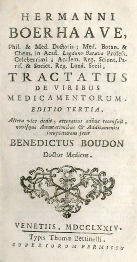 null BOERHAAVE (Hermann). Tractatus de viribus medicamentorum. Editio tertia [...]....