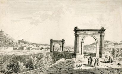 null PANINI (d'après Giovanni Paolo) (1691-1765). "Capriccio architettonico con figure"....