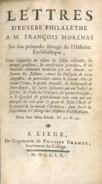 null [CLÉMENCET (Charles)]. Lettres d'Eusèbe Philalethe à M. François Morénas sur...