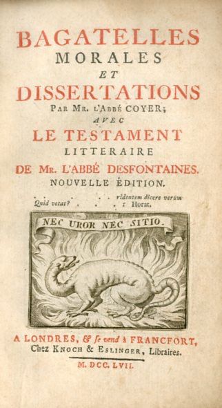 null COYER (abbé). Bagatelles morales et dissertations avec Le Testament littéraire...