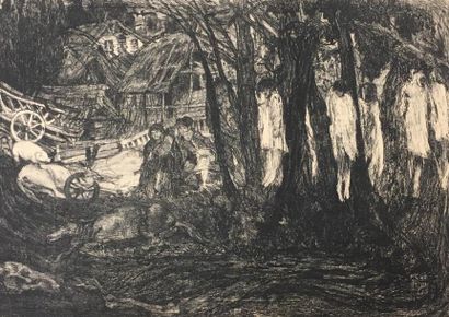 DE GROUX (Henry). "En route" (1888-1890). Lithographie en noir, titrée, signée au...