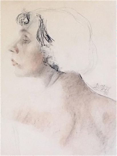 DUPAGNE (Adrien). "Portrait de femme" (1916). Aquarelle et crayon sur papier, datée,...