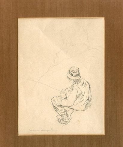 LANGASKENS (Maurice). "Le Pêcheur" (vers 1915-1920). Crayon sur papier, signé au...