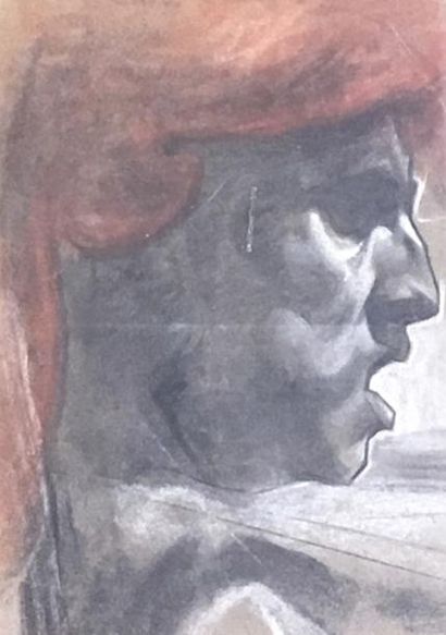 LANGASKENS (Maurice). "Portrait d'homme". Pastel sur papier, rehaussé à la craie,...