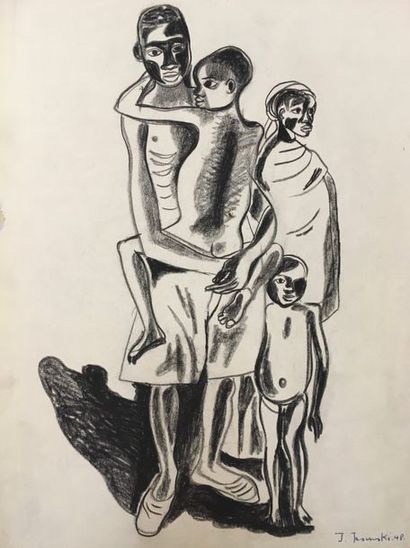 JASINSKI (Iris). "Africains du Kivu" (1948). Ensemble de 5 dessins au crayon gras,...