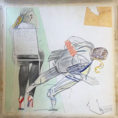ANDREA (Pat). "Struikelen" (1980). Aquarelle et crayon sur papier, daté et signé...