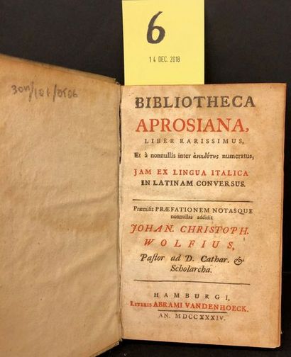 null APROSIO (Angelico). Bibliotheca Aprosiana, liber rarissimus... Jam ex lingua...