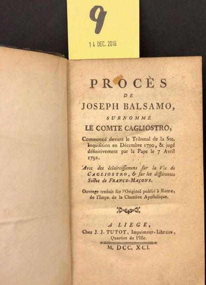 null Impression liégeoise.- [BARBERI (Giovanni)]. Procès de Joseph Balsamo, surnommé...