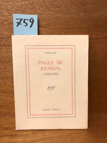 GIDE (André). Pages de journal (1929-1932). P., Gallimard, 1934, 4° tellière, br....