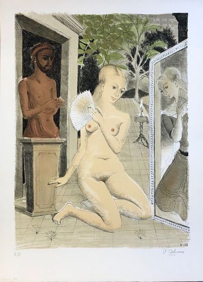 DELVAUX (Paul). "L'Eventail" (1968). Lithographie en couleurs tirée sur vélin d'Arches,...