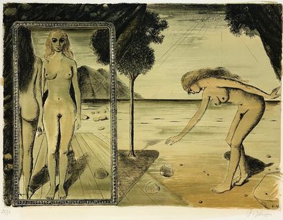 DELVAUX (Paul). "La Plage" (1972). Lithographie en couleurs tirée sur vélin d'Arches,...