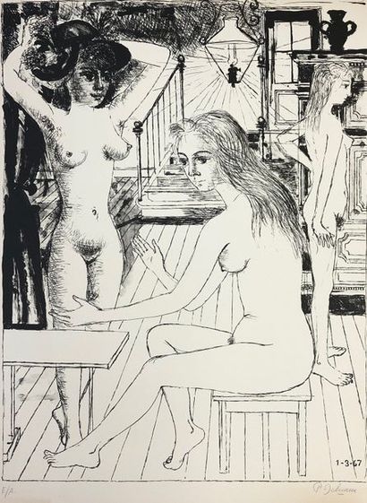 DELVAUX (Paul). "Les Jeunes Filles" (1967). Lithographie en noir tirée sur vélin...