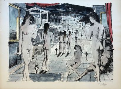 DELVAUX (Paul). "Les Miroirs" (1966). Lithographie en noir rehaussée de couleurs...