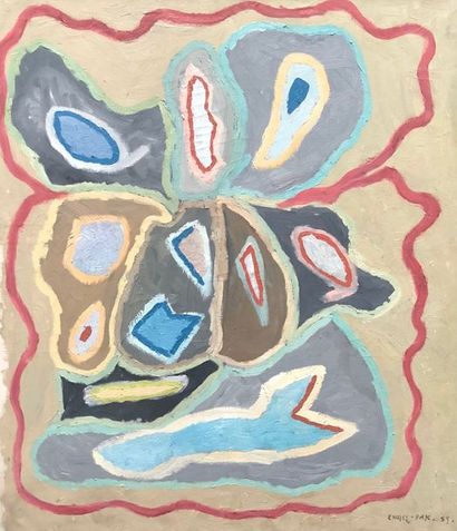 ENGEL-PAK (Ernest). "Composition" (1959). Huile sur toile, datée, signée au coin...