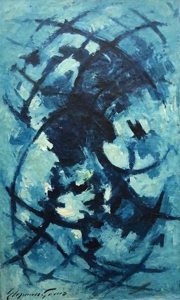 GORUS (Stephan). "Composition abstraite" (circa 1955-1960). Huile sur toile, signée...