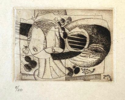 JESPERS (Floris). "Compotier et guitare" (1927). Eau-forte en noir sur papier Japon,...