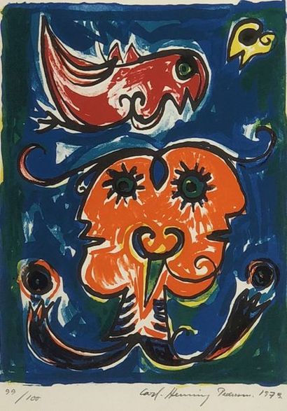 PEDERSEN (Carl-Henning). "Oiseau et personnage" (1973). Lithographie en couleurs,...