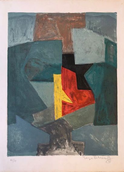 POLIAKOFF (Serge). "Composition bleue" (1966). Lithographie en couleurs sur vélin...