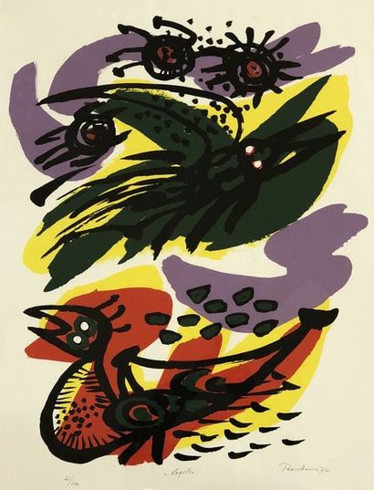 ROOSKENS (Anton). "Vogels" (1972). Lithographie en couleurs, titrée, just. 21/100...