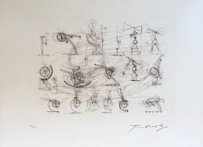 TINGUELY (Jean). Sans titre. Eau-forte en couleurs, just. 43/300 et signée au crayon....