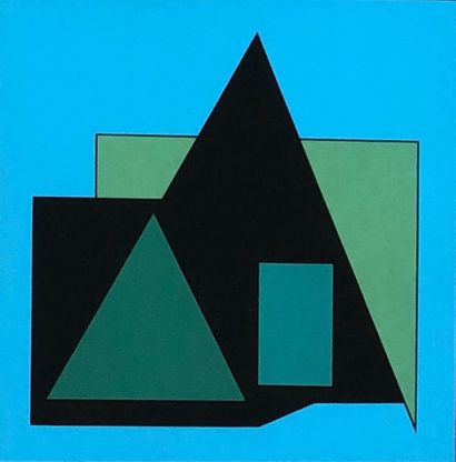 VANDENBRANDEN (Guy). "Carte de voeux" (1976). Lithographie en couleurs, montée sous...