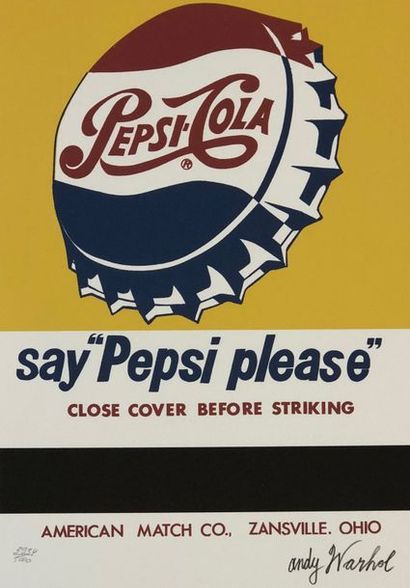 WARHOL (Andy). "Pepsi Cola". Impression en couleurs tirée sur papier blanc, justifiée...