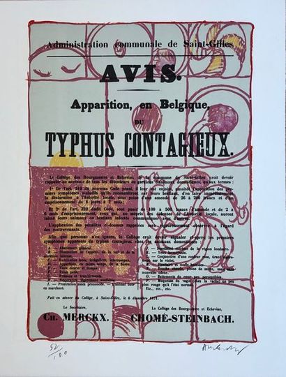 ALECHINSKY (Pierre). "Avis" (1972). Lithographie en couleurs tirée sur vélin d'Arches...