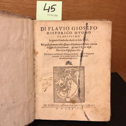 null Impression vénitienne du 16e siècle.- FLAVIUS JOSEPH. Di Flavio Giosefo historico...