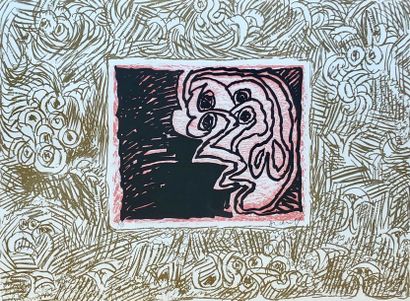 ALECHINSKY (Pierre). "Double vue" (1970). Linogravure en noir avec le fond et les...
