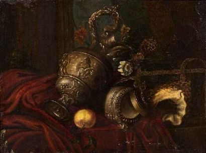 null Meiffren COMTE (1630-1705)
Nature morte aux coquillages et aux pièces d'orfèvrerie.
Huile...