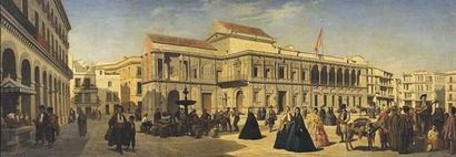 null Attribué à Virgilio MATTONI De La FUENTE (1842-1923)
L'hôtel de ville de Séville.
Huile...