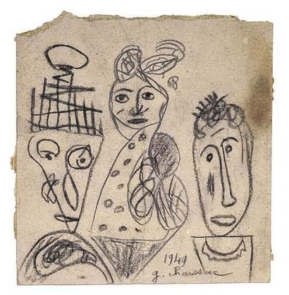 null Gaston CHAISSAC (1910-1964)
Composition à trois personnages, 1949.
Dessin au...