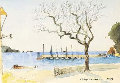 null G.LEX. actif vers 1935
Lot de six aquarelles :
1/ La baie à Carqueiranne. 13...