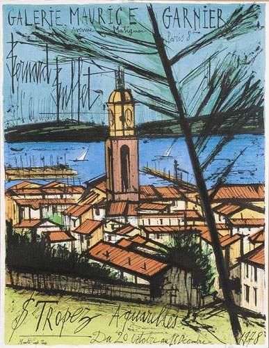 null Bernard BUFFET (1928-1999)
Vue de Saint-Tropez.
Lithographie en couleurs signée...