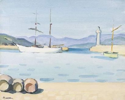 null Marcelle BELLE (1871-1948)
Le port de Saint Tropez.
Huile sur toile.
Signée...
