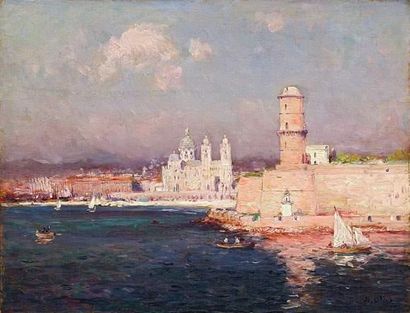 null Jean Baptiste OLIVE (1848-1936).
Voiliers à l'entrée du port de Marseille avec...