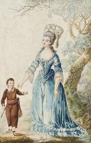 null Jean- Frédéric SCHALL (Strasbourg 1752-Paris 1825).
Mère et son fils en promenade.
Aquarelle.
Signée...