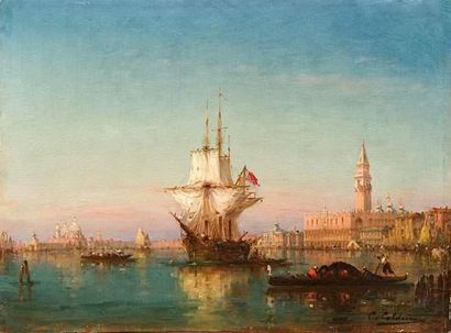 null Charles-Clément CALDERON (1870-1906).
Voilier dans la lagune de Venise.
Huile...