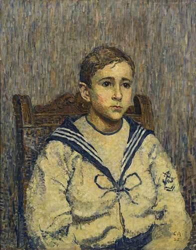 null Cuno AMIET (1868-1961).
Portrait d'un jeune garçon en costume de marin. 1905.
Huile...
