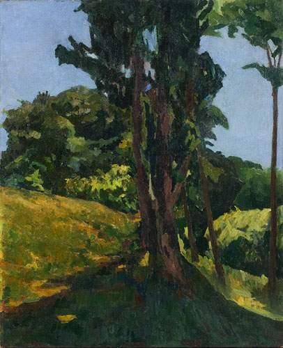 null Giovanni GIACOMETTI (1868-1933).
Paysage au grand arbre. 1919.
Huile sur toile.
Monogrammée...