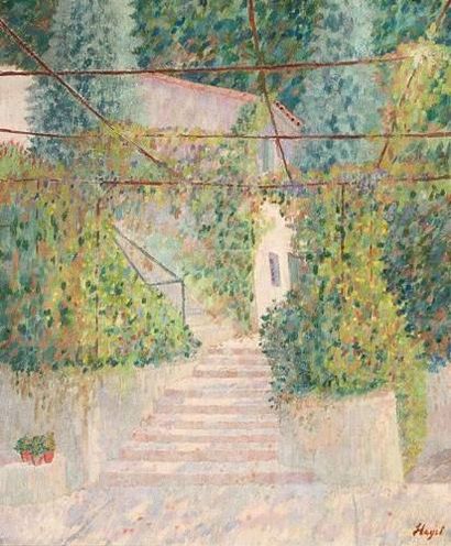 null Louis HAYET (1864-1940).
Le jardin fleuri.
Huile sur toile.
Signée en bas à...