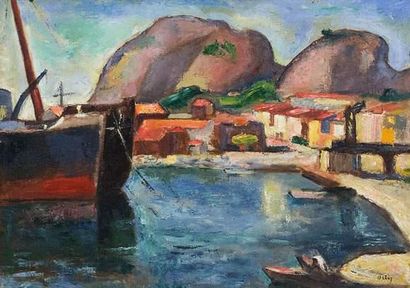 null Manuel ORTIZ de ZARATE (1886-1946).
Le port de la Ciotat.
Huile sur toile.
Signée...