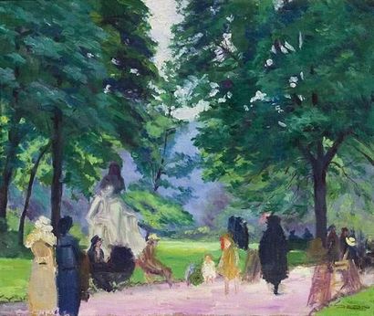 null Walter Lofthouse DEAN (1854-1912).
Promeneurs dans un parc.
Huile sur toile.
Signée...